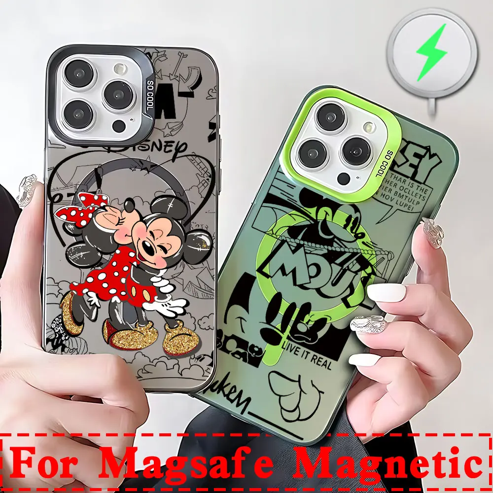 Fashion Disney Minnie Mickey Magsafe Magnetic Case for Samsung S25 S24 S23 S22 S21 S20 FE Plus Ultra 5G Soft Silver Plated Cover