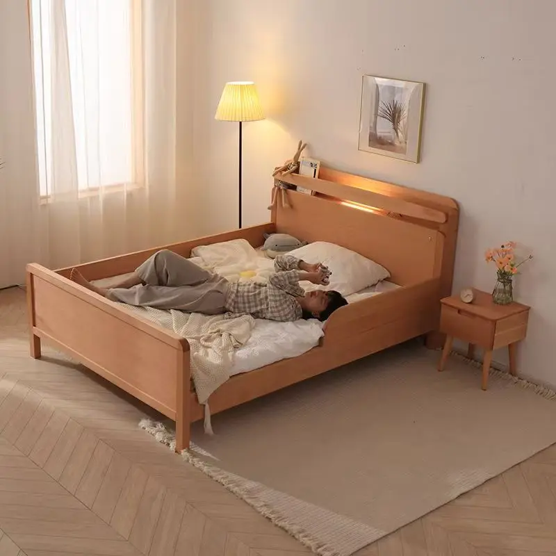 All solid wood children's bed with guardrail Simple style student single bed Multifunctional children's room