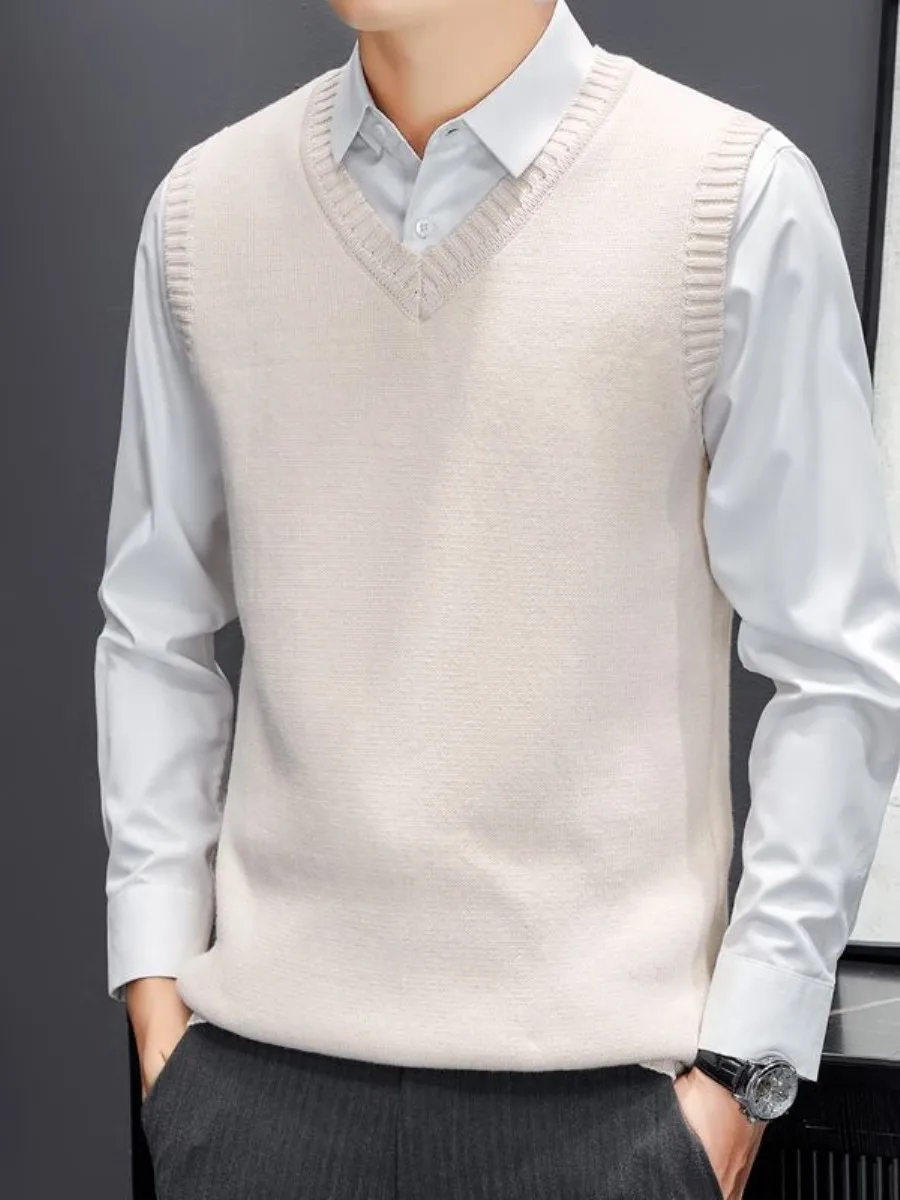 

Men's Knitted Vest Casual Slim Fit Svel V-Ne Pure Color Trendy Versatile Spring Leisure Faion Wide Fit Flower Embro...