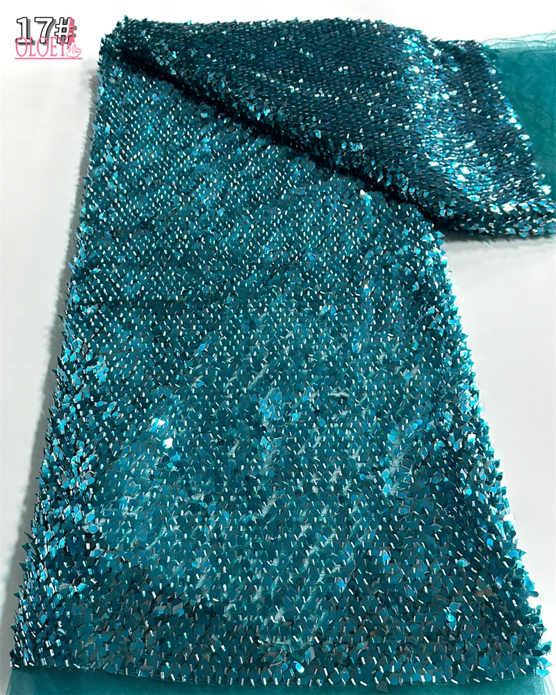 

OLOEY Bridal Lace Fabric with Sequins High Quality Beaded Luxury African Lace Material for Wedding Dresses