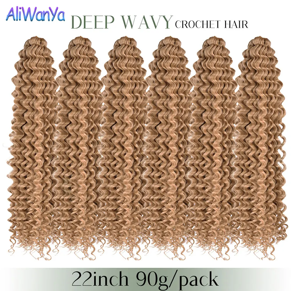 Extensión de cabello trenzado de ondas profundas de 22 pulgadas con ondas profundas, cabello sintético de ganchillo, trenza de ganchillo, cabello rubio ombré