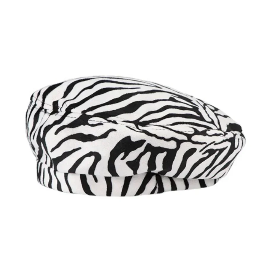 

Fashion Cow Print Beret Peaked Painter Cap Zebra Pattern Soft Material One Size for Women Spring Autumn Outdoor