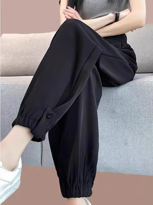 

Спортивные брюки Ice Silk Qui Dry, женские летние брюки большого размера с высокой талией, тонкие брюки Harlan с маленькой фигурой, повседневные брюки Rutabaga с девятью очками