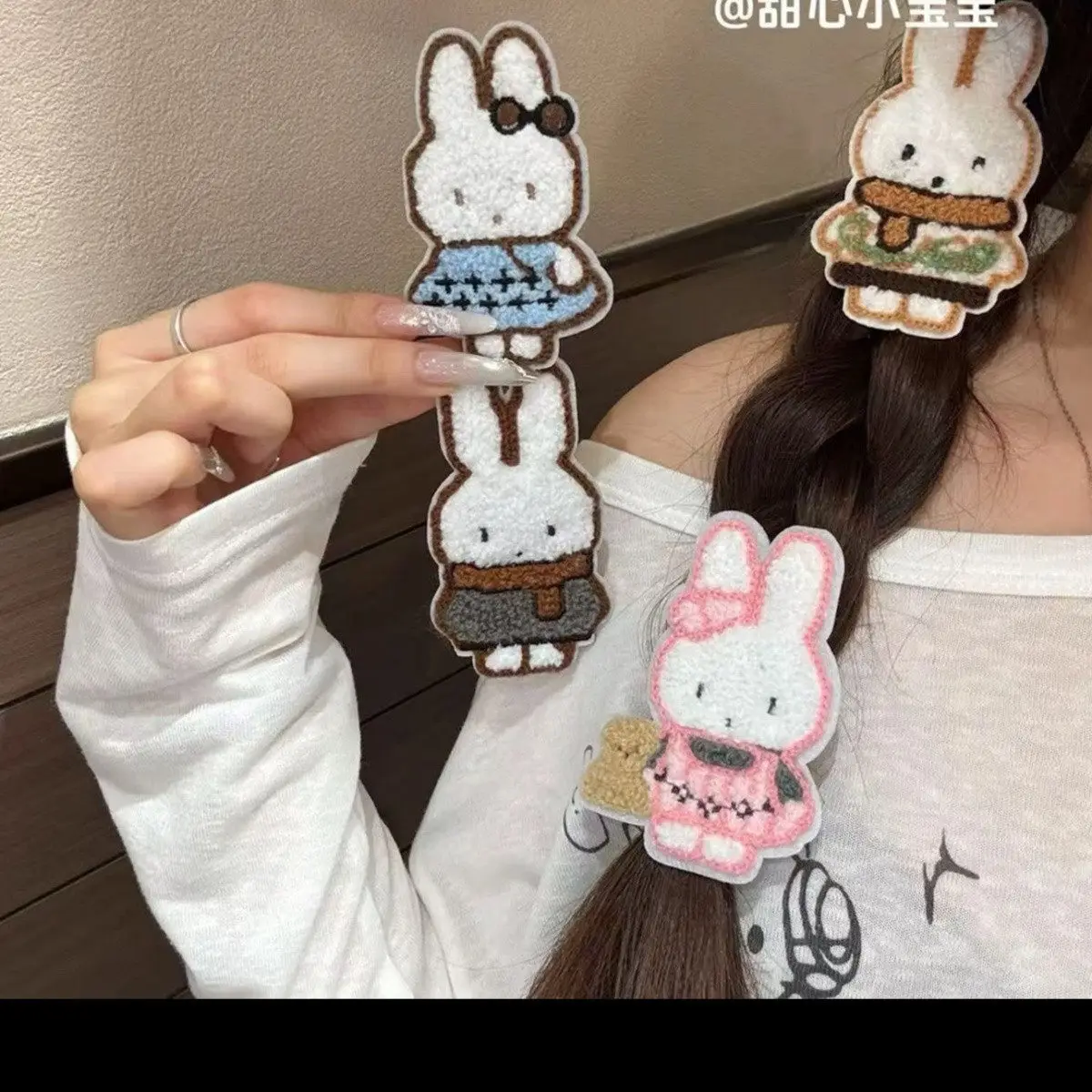 Cute little bunny fringe stickers for girls with broken hair on the back of the head, fixed with Velcro hair accessories
