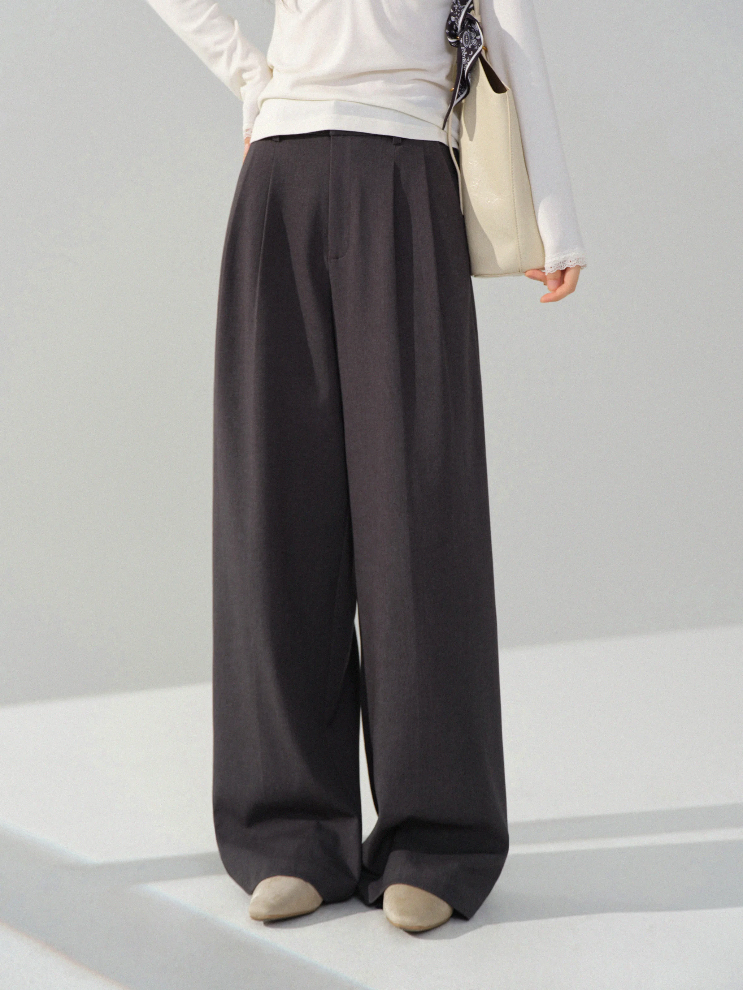 Elegant Pleated Wide Leg Pants Women High Waist Trousers Loose Straight Leg Office Slacks Autumn Winter Casual Pants for Lady