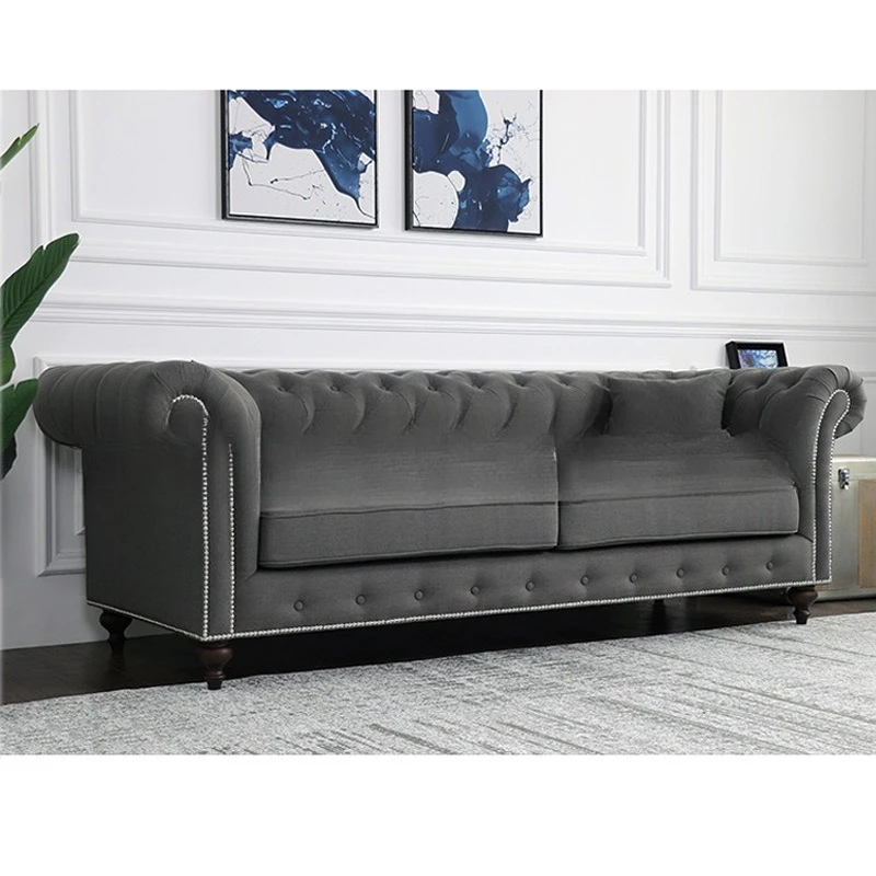 American rural light luxury fabric sofa pull button Mediterranean pastoral living room single double three-person small apartmen