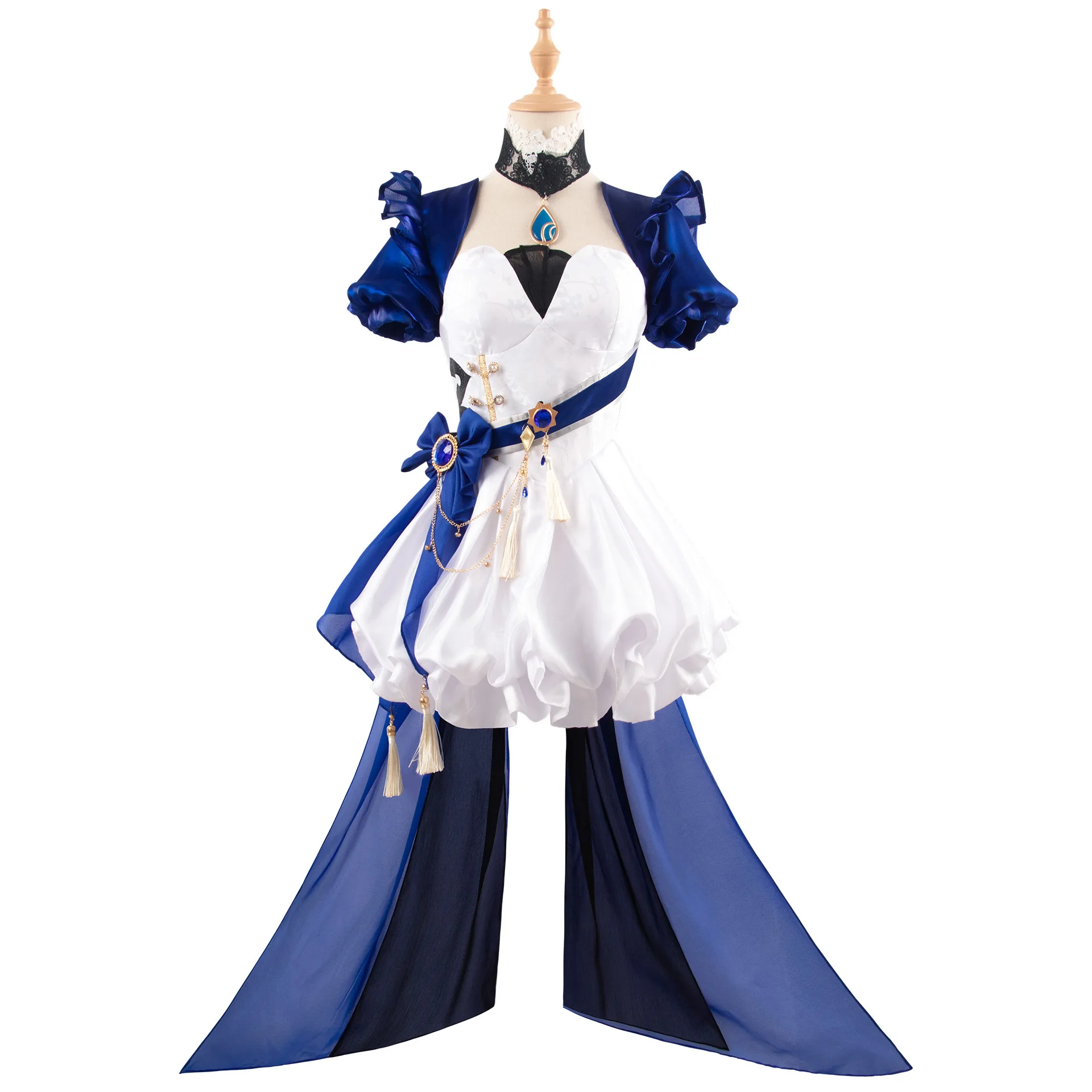 Genshin Impact Furina Aquamarijn Alice Doujin Game Suit Prachtige Jurk Cosplay Kostuum Halloween Party Rollenspel Outfit Vrouwen