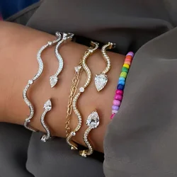 5A кубический цирконий в форме капли CZ модные украшения открытый регулируемый браслет волнистый витой женский браслет