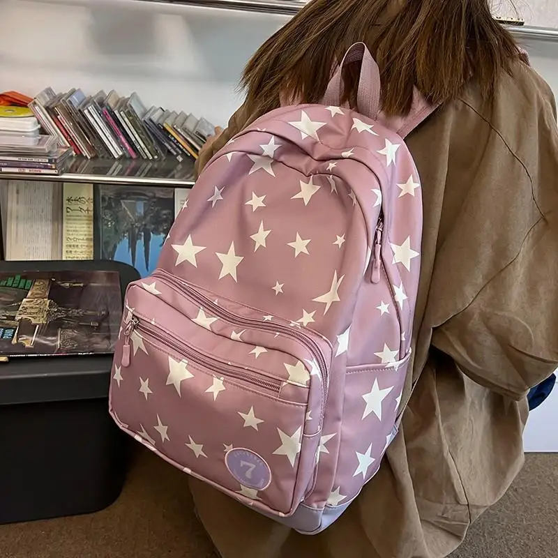 Mochila de Viagem Impermeável Multifinonal para Mulheres Mochilas Escolares, Star Book Bag, Moda, 2024