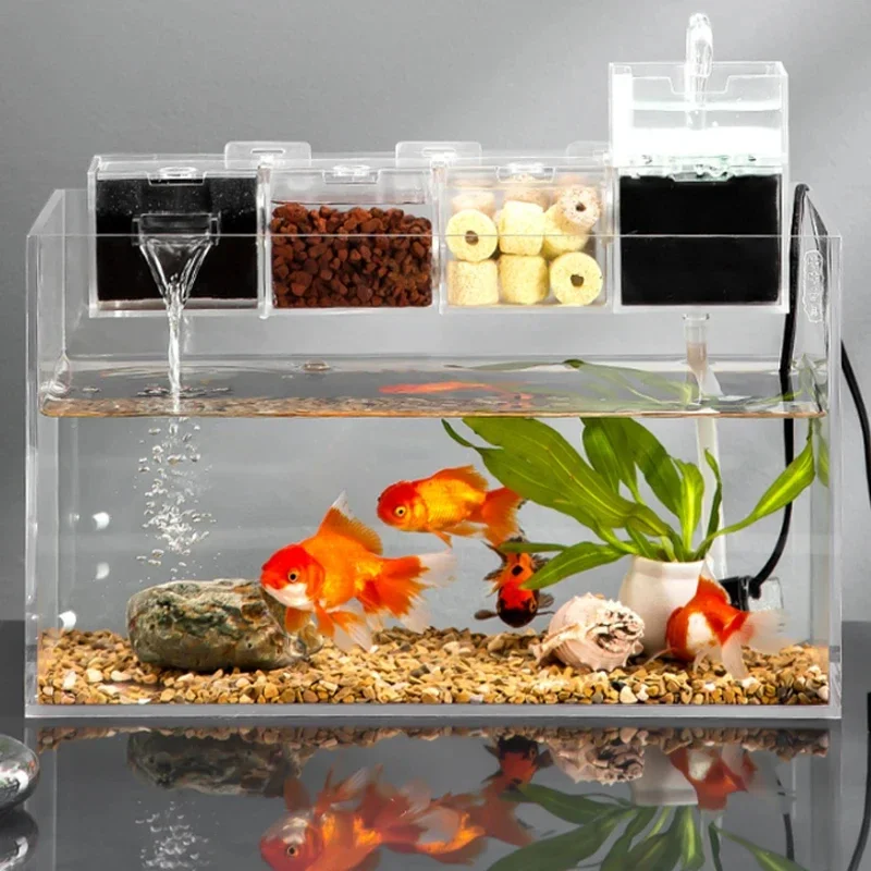 Aquarium Wall Mounted Built-in Silent Filter 3-in-1 Waterfall Fish Tank Turtle Tank Filter Box Water Circulation Water Purifier