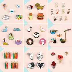 4-9Pcs/Set Dinosaur Goose Animal Enamel Pin for Kids Women Men Flower Ghost Stethoscope Ramen Brooch Lapel Badge Cartoon Jewelry