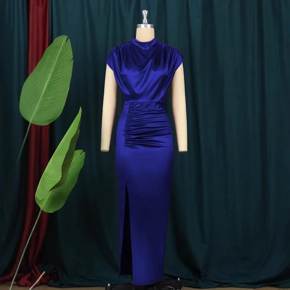 Abito lungo in raso bordeaux taglie forti da donna, scollo a cappuccio, maniche a cappuccio, vita arricciata, vestito aderente con spacco, abiti da sera per feste africane
