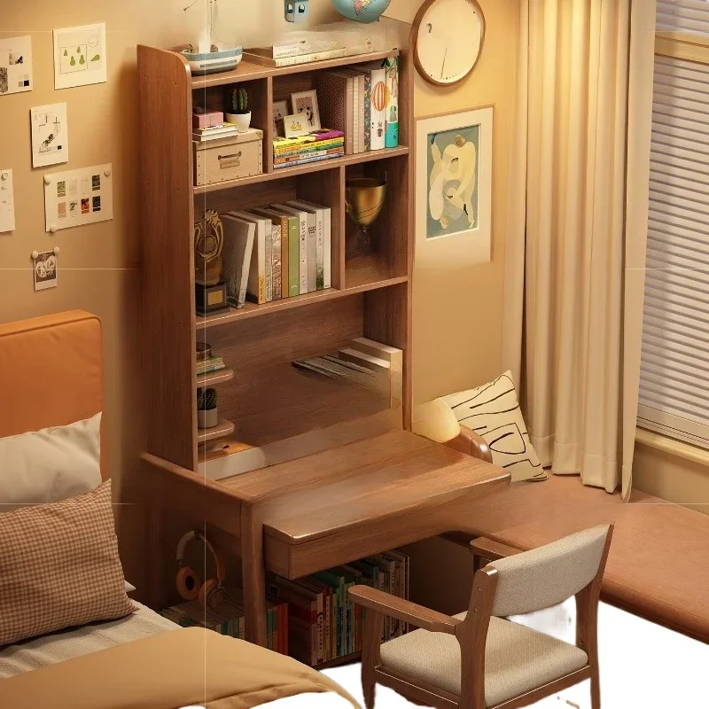 

Solid wood desk bookshelf integrated table student home children's study table small apartment bedroom computer