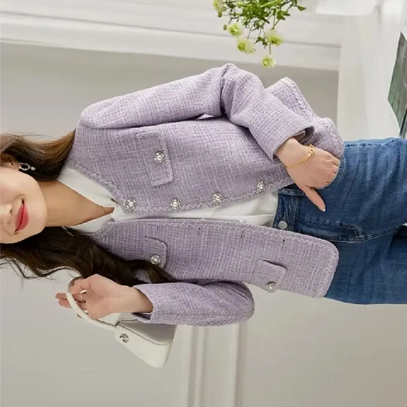 

Purple Temperament Small Fragrant Style Coat for Women 2026 Spring Autumn Fashion Versatile Short Jacket Ladies Outerwear Top