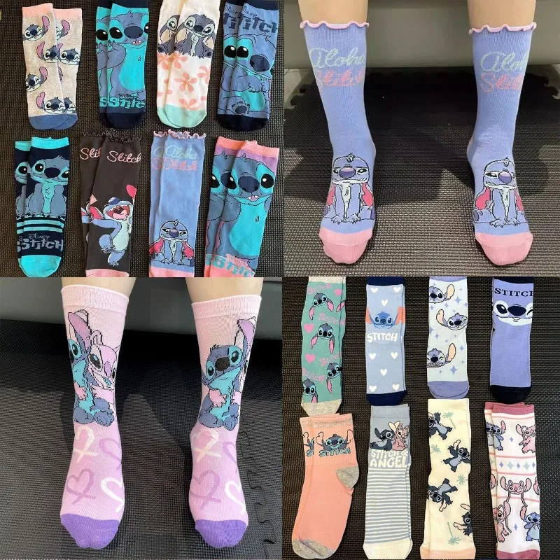 

Disney Stitch Cartoon Woman Men Socks Stitch Kawaii Girls Socks Creative Skateboard Socks Fashion Knee-high Size 35-39