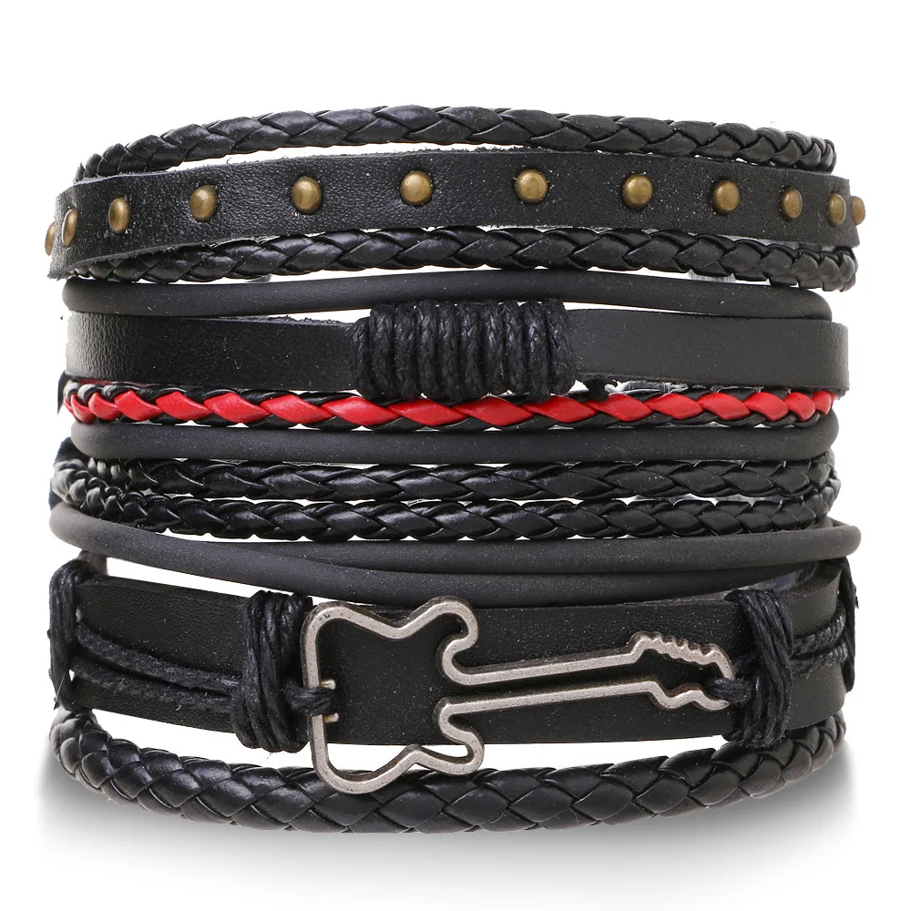 1 mode armband Viking armband voor mannen handarmbanden geweven schedel handsieraden verstelbare lederen set armband voor leer