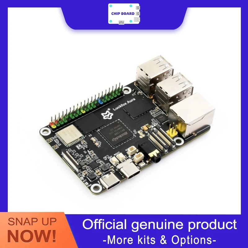 Luckfox Aura a high-performance Linux dev board with Rockchip RV1126B quad-core CPU, 1.6GHz, 3 TOPS NPU, and 2GB/4GB RAM.
