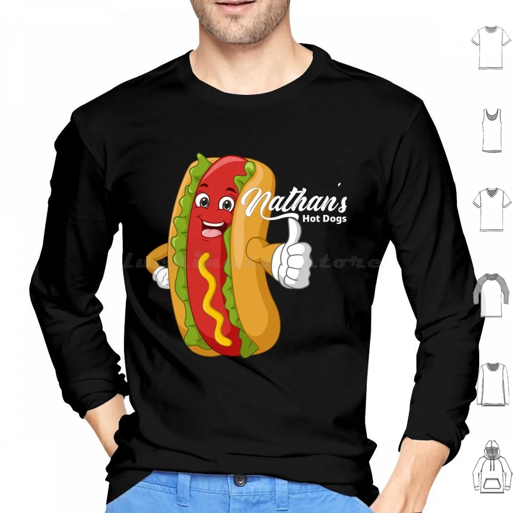 Nathan'S Famous-Nathan'S Hot Dogs-Hot Dog Contest-Hot Dogs Hoodies Long Sleeve Hot Dog Eating Contest Nathans Hotdog