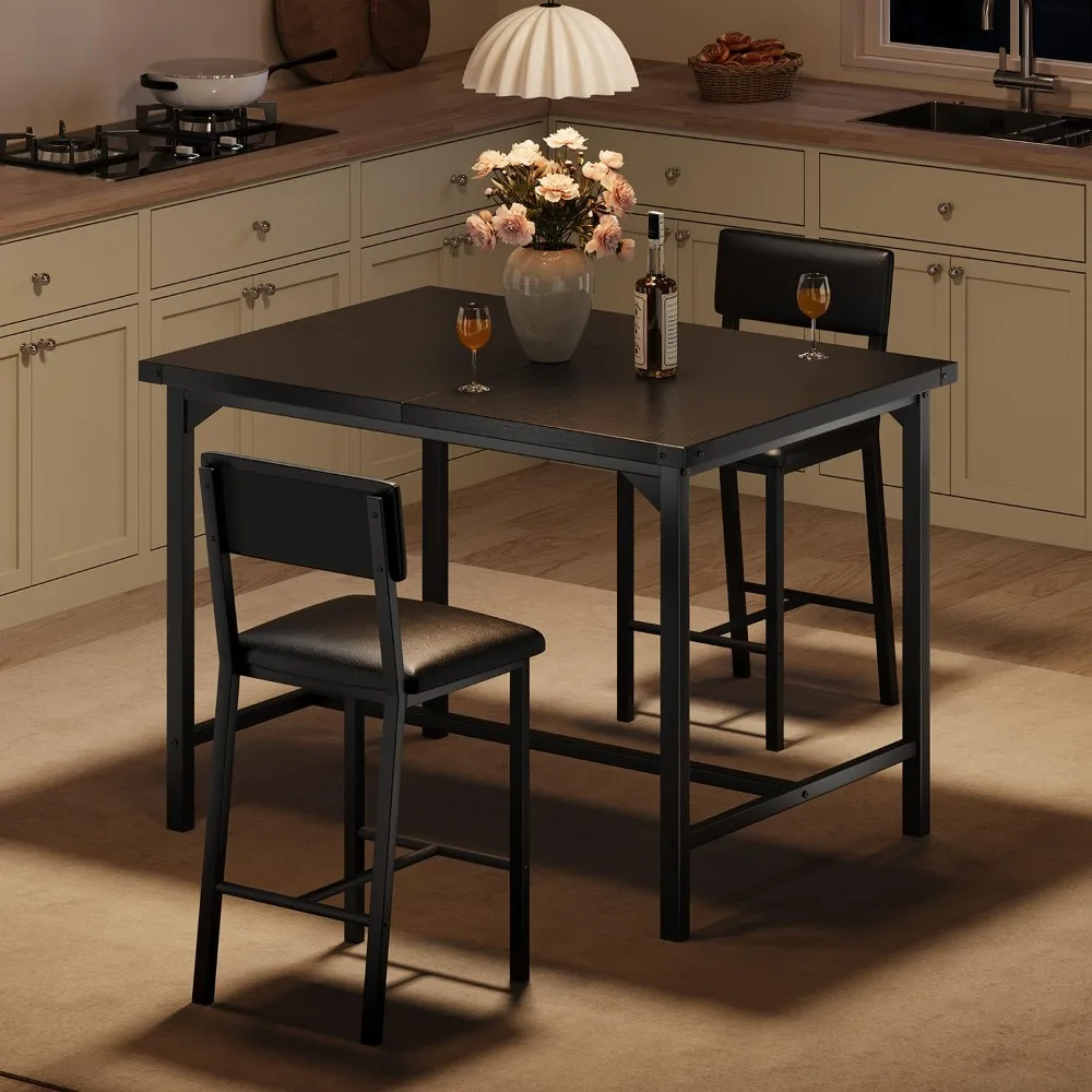 

Counter Height Kitchen Table Set for Two with Upholstered Bar Chairs and Footrests