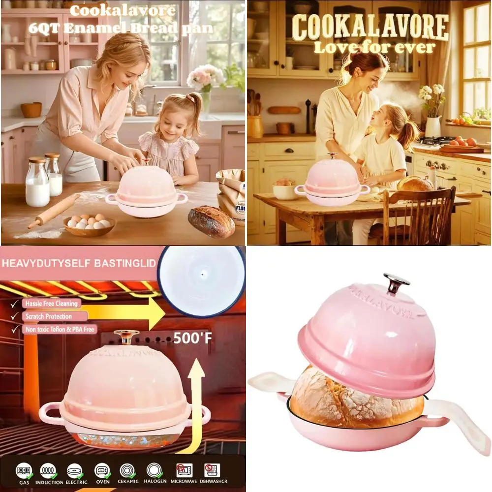 

6 Quart Enamel Bread Oven, 10.5 Sourdough Pan with Lid, Silicone Baking Mat & Recipe, Perfect for Homemade Bread, Gift for Famil