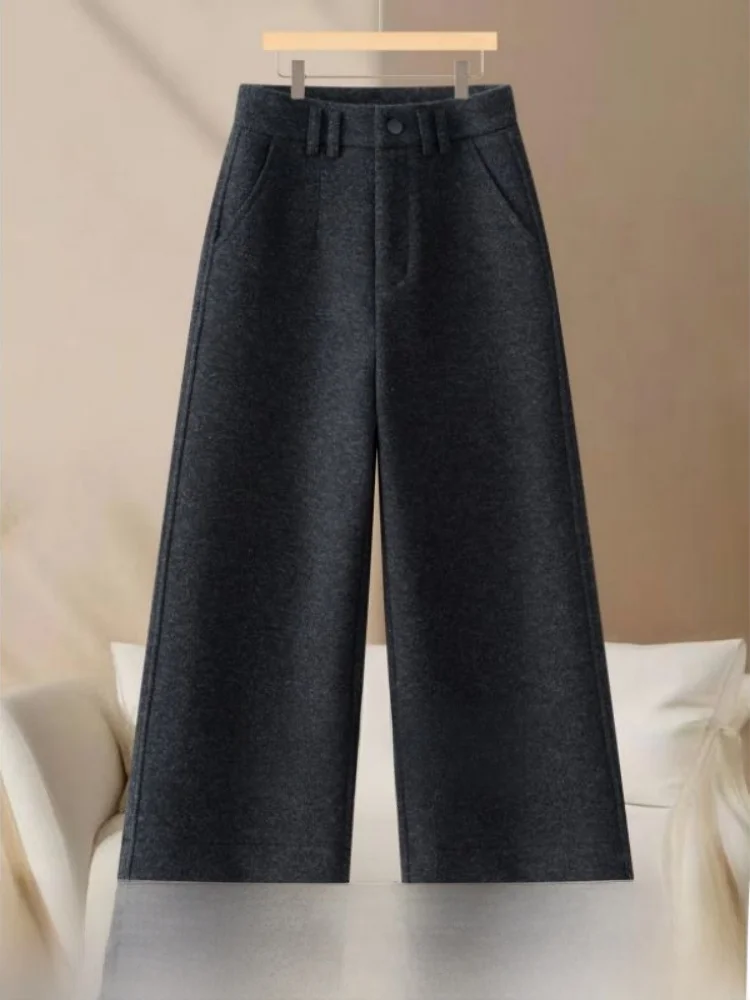 Pantaloni a gamba dritta drappeggiati a vita alta Pantaloni casual da donna Premium Bla ey Commute Sle Versione coreana in puro colore