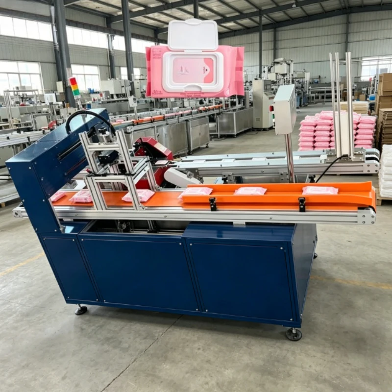 Full Automatic Baby Wet Wipe Bag Packing Plastic Lid Applicator Machine Glue Dispenser Lid Cap Feeder Labeling Machine
