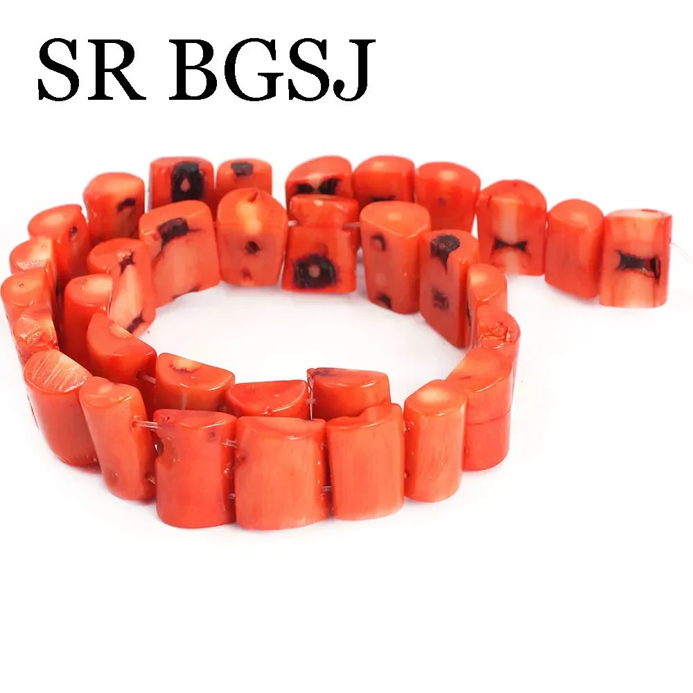 2- Hole Half Column Tube Sea Bamboo Coral Loose Jewelry Spacer Beads Strand 15