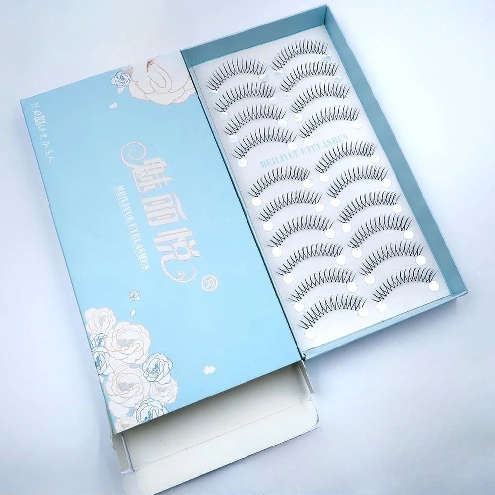 10 paar valse wimpers van de Koreaanse meisjesgroep, perfect gescheiden, transparant, met fijne steel, U-vormige stripwimpers