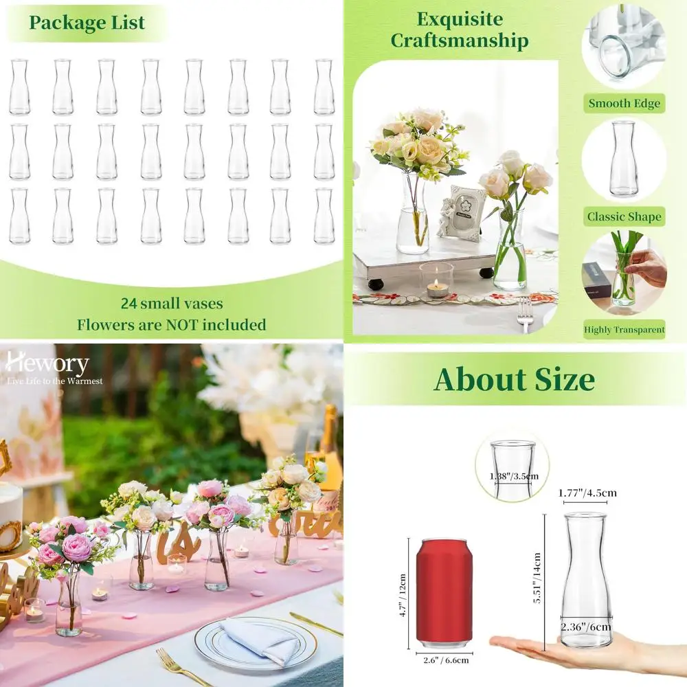 

Набор из 24 прозрачных маленьких стеклянных вазочек, минималистичные декоративные мини-вазы для свадеб, вечеринок и украшения обеденного стола