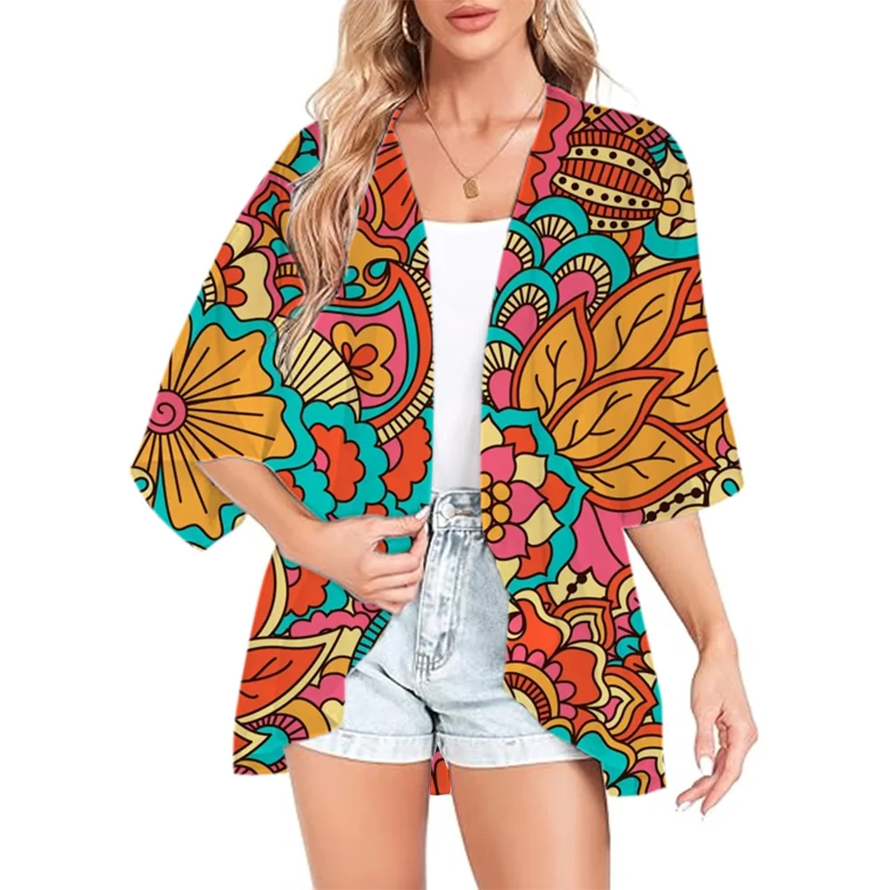 Women\'s Long Kimono Summer Beach Kimono Cardigan Ethnic Printed Pattern 3D Print Cardigan Tee Swimwear Jacket Large Size Loose