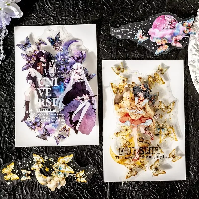 

10 листов наклейки для домашних животных с бабочкой и луной, наклейки для танцев, луны, наклейки для справочника, школьные принадлежности, альбом для вырезок 172*105 мм