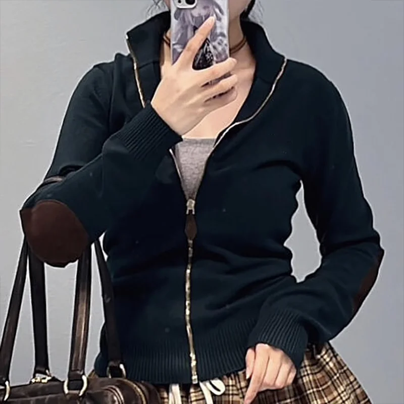 เสื้อคาร์ดิแกนผู้หญิงคุณภาพสูง สั้น เซ็กซี่ กระชับรูปร่าง และช่วยให้ดูผอมลง สีเขียวเข้ม รุ่นใหม่ 25121309