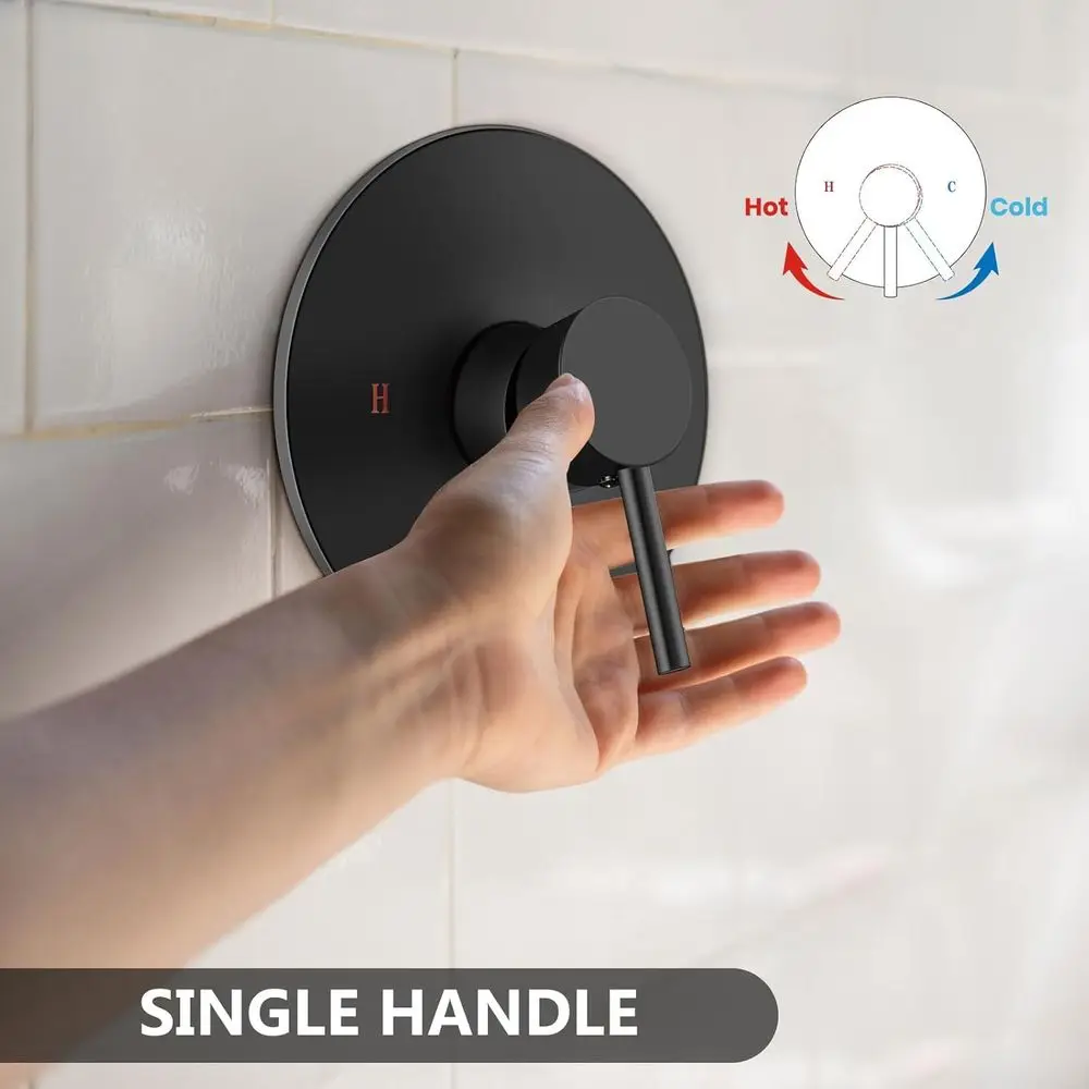 Système de douche noir mat à poignée unique avec valve rugueuse et kit de garniture