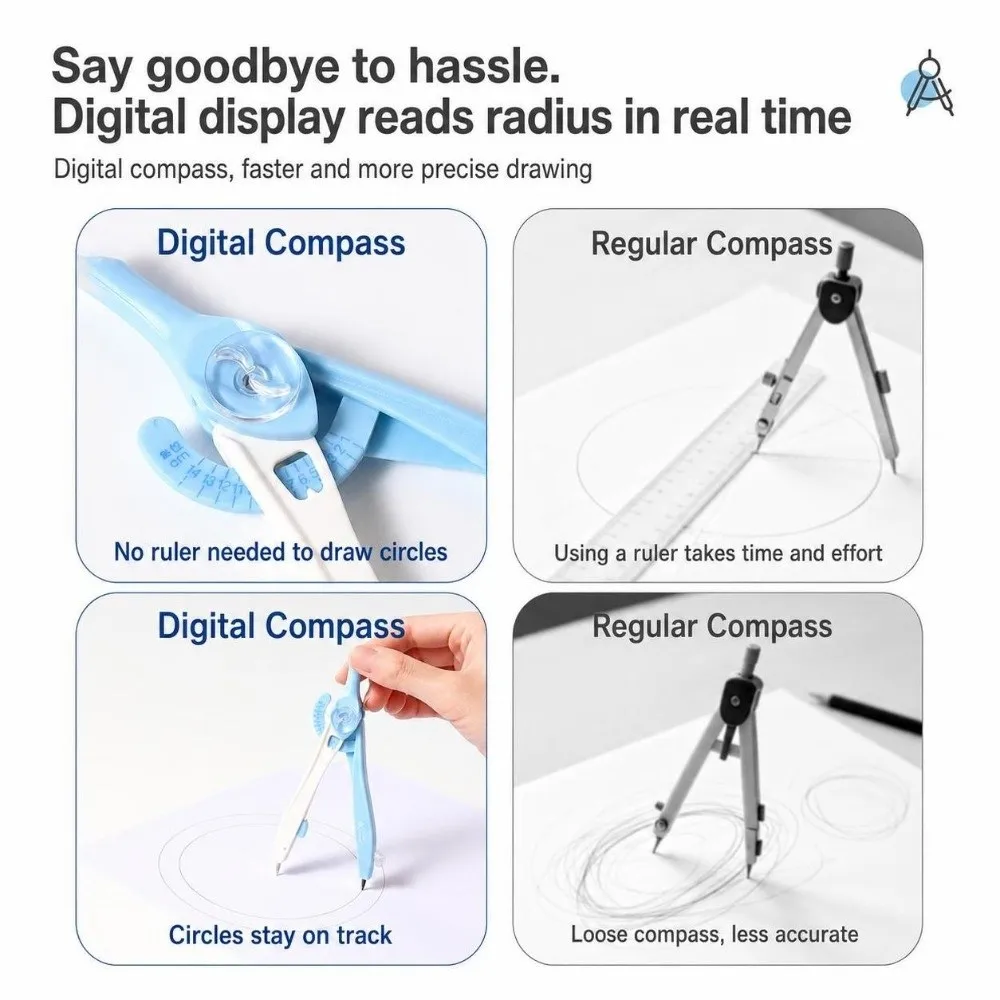 Portable Adjustable Locking Student Compass 2B Lead With Scale Geometry Compass Lock Distance Drawing Compass Students