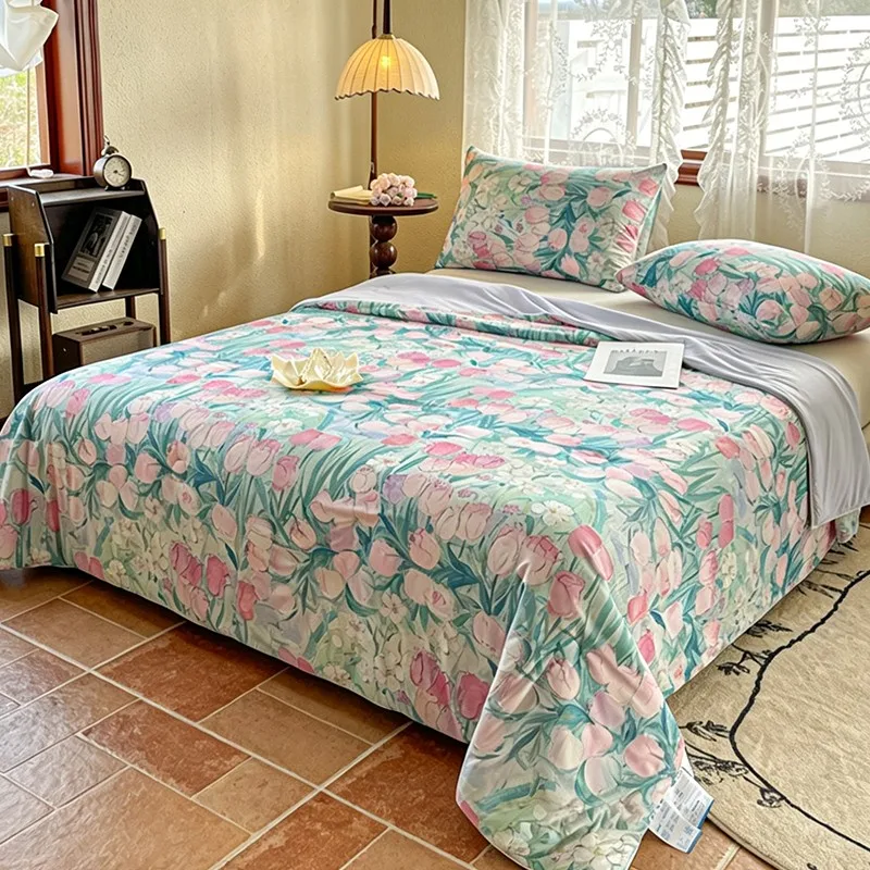 New Printed Cool Touch Summer Quilt Soft Skin Friendly Air Conditioner Comforter Smooth Thin Breathable Cooling Blanket for Bed