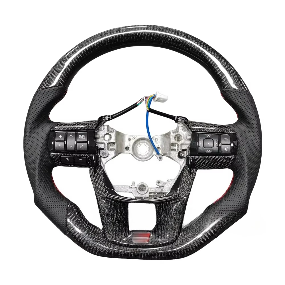 

For Toyota Hilux Revo Fortuner 2011-2018 Innova GR Sport Racing Real Carbon Fiber & Leather Steering Wheel Replacement Install