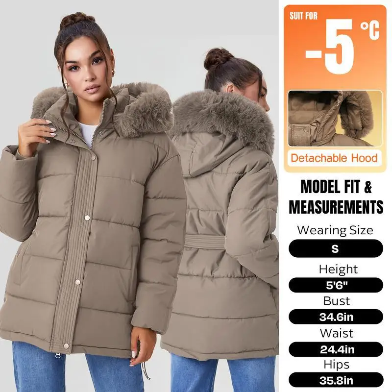 Women's Versatile Color Fluffy Hooded Zip up Jacket Casual Fashionable down Coat Regular Thickness Summer Season