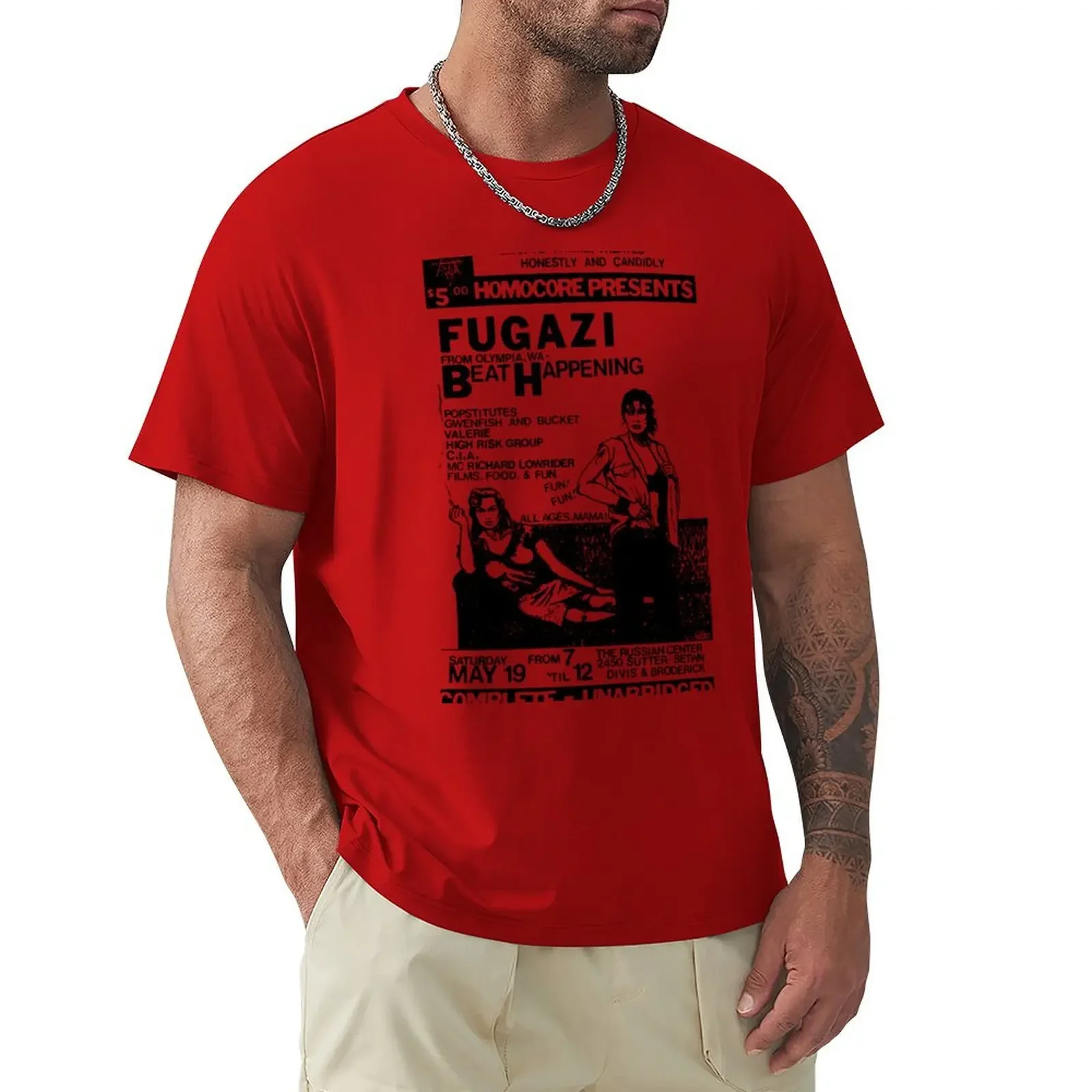 Fugazi Beat Happening Gig Poster customizeds cute clothes sublime hippie big and tall for Informal streetweat fashion Round neck