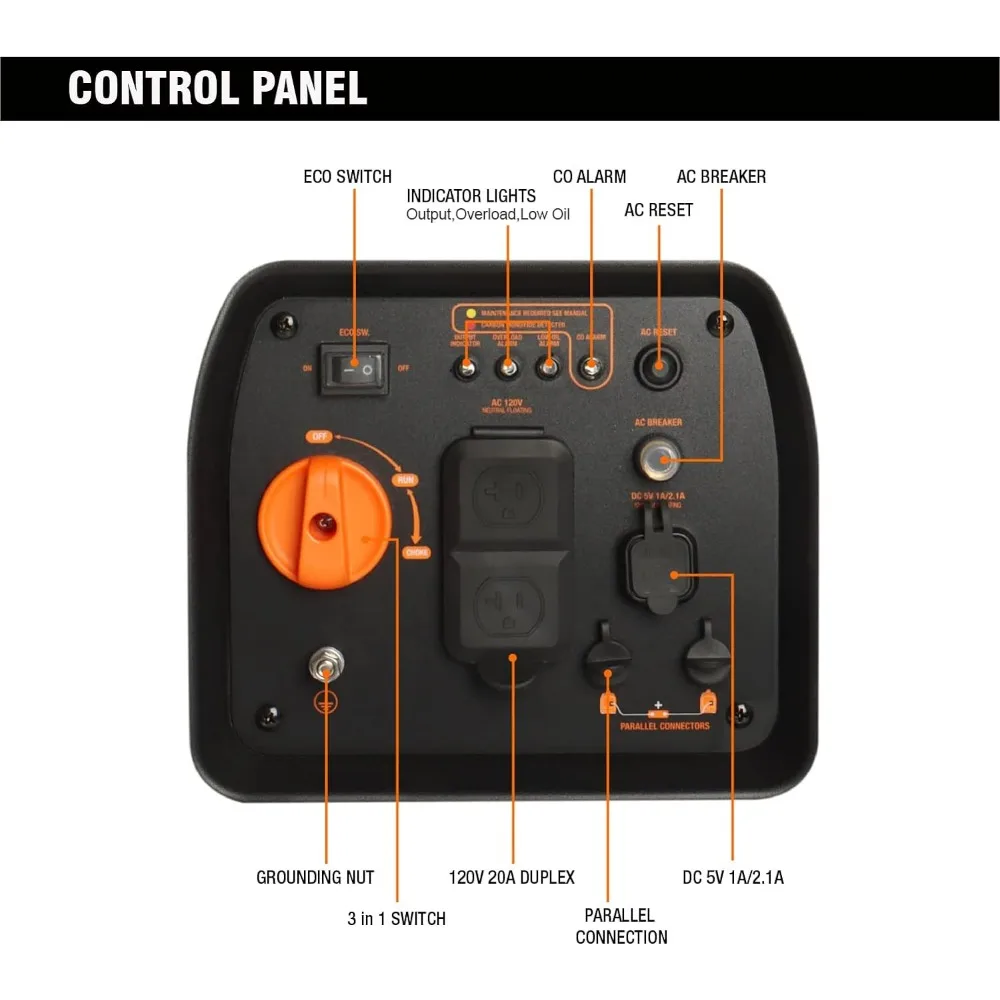 Imagem -05 - Inversor Portátil 2200w para Casa de Backup Motor a Gás Ultra Silencioso Eco-friendly Eco-friendly Eco-mode