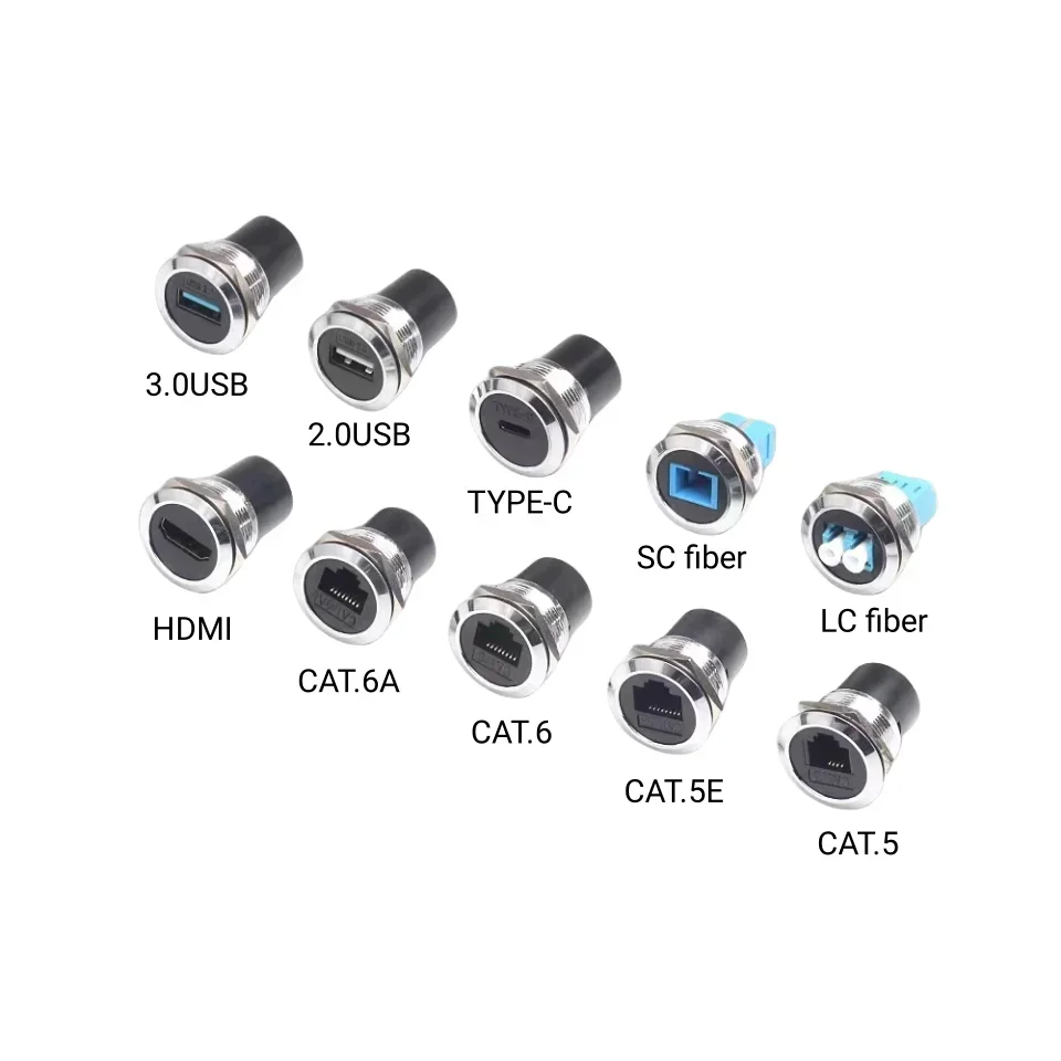 1Pcs Metal Round Socket Module D Type RJ45 Straight Through Network USB2.0 USB3.0 Connector Panel Mounting HDMI CAT6