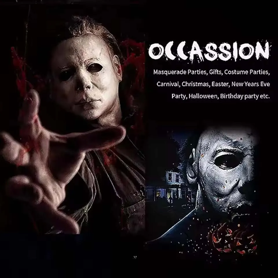 Halloween Michael Myers Mask Scary Killer Full Head Mask Creepy Fire Burn Scar Latex F