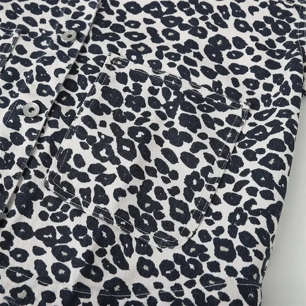 Women's clothing quality selection: autumn casual loose oversized lapel leopard print denim jacket jacket