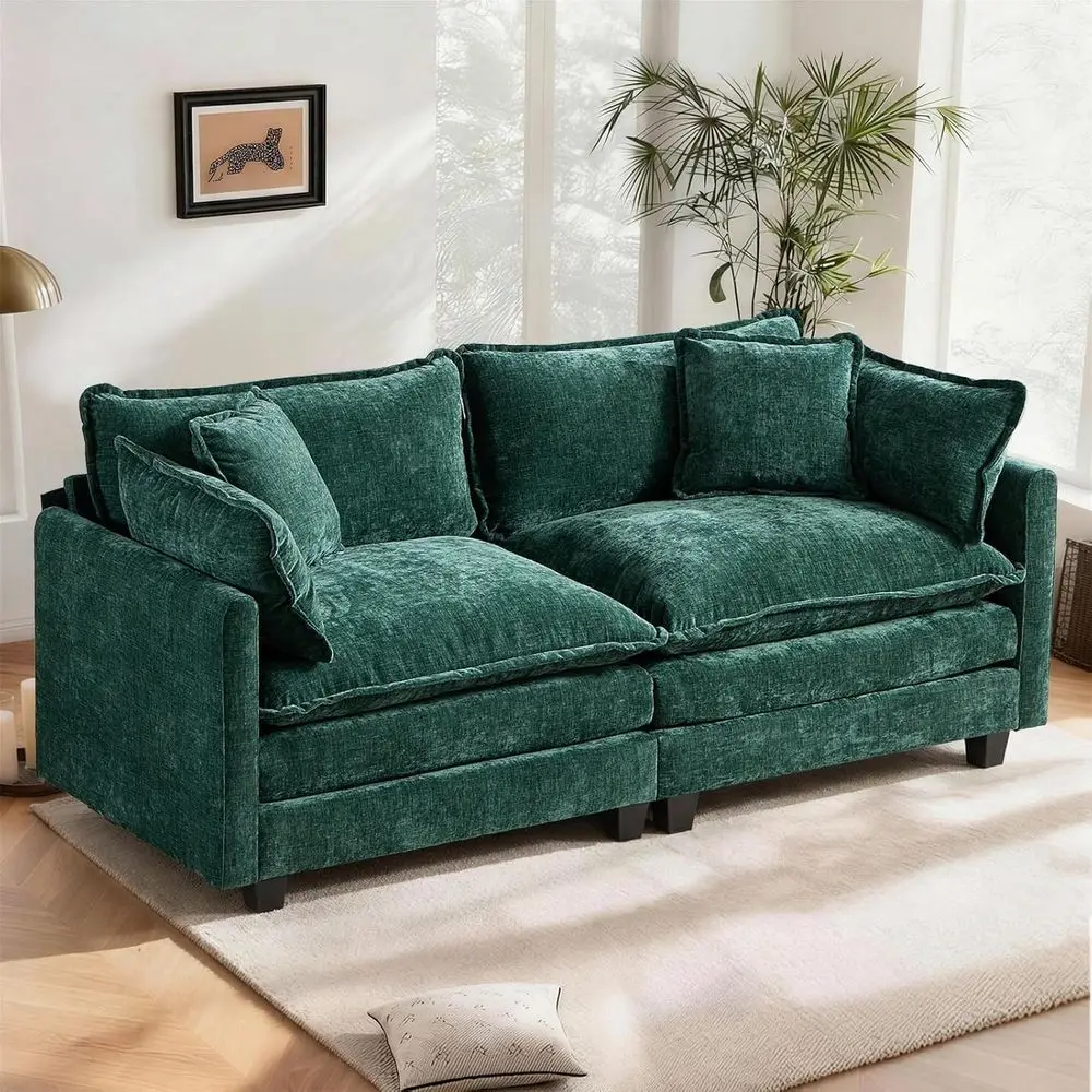 

Green Chenille Fabric Deep Seating 2-Seat Loveseat Sofa Set for Living Room Comfort