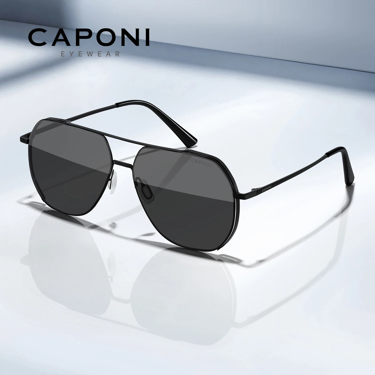 

CAPONI Aviator поляризационные мужские солнцезащитные очки классические двойные мосты дизайнерские уличные солнцезащитные очки с антибликовым покрытием UV400 серебряный оттенок CP35707