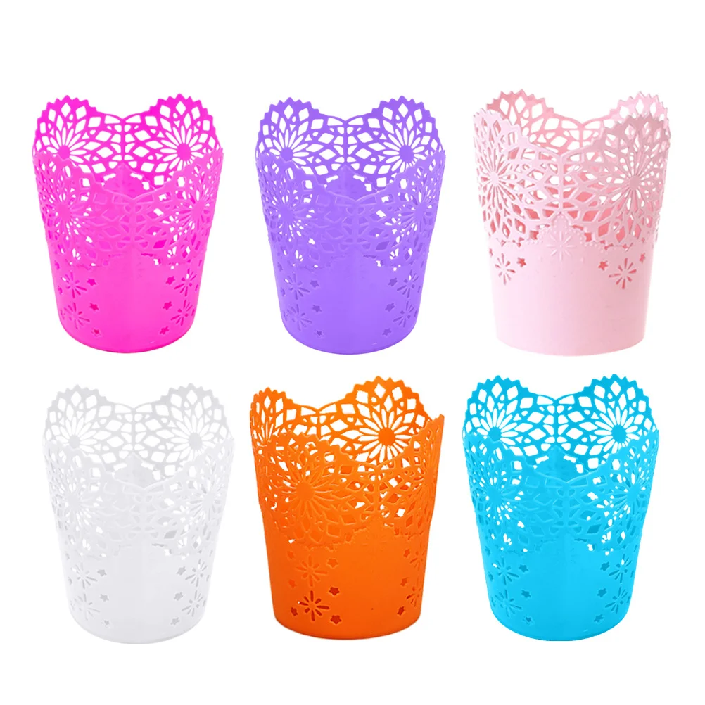 

6Pcs Decorative Flower Lace Pen Holder Strong Plastic Pencil Container Organizes Markers Pens At Home Lace Pen Holder