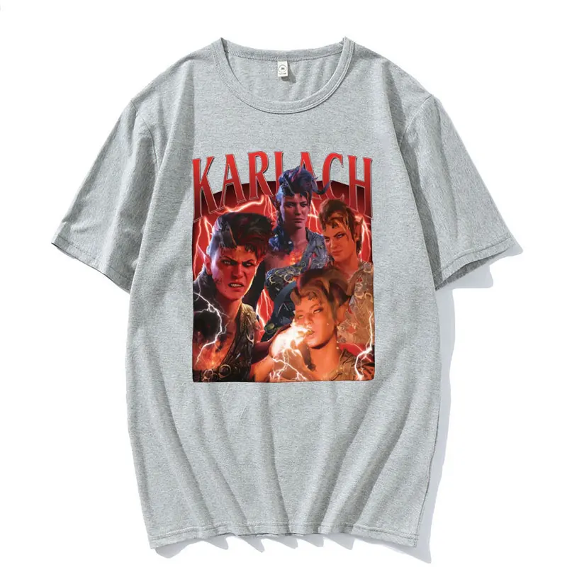 تي شيرت كلاسيكي بنمط جرافيك 90s Karlach Baldurs Gate 3 Girl Dinner تي شيرت للرجال والنساء Harajuku موضة تي شيرت ملابس الشارع