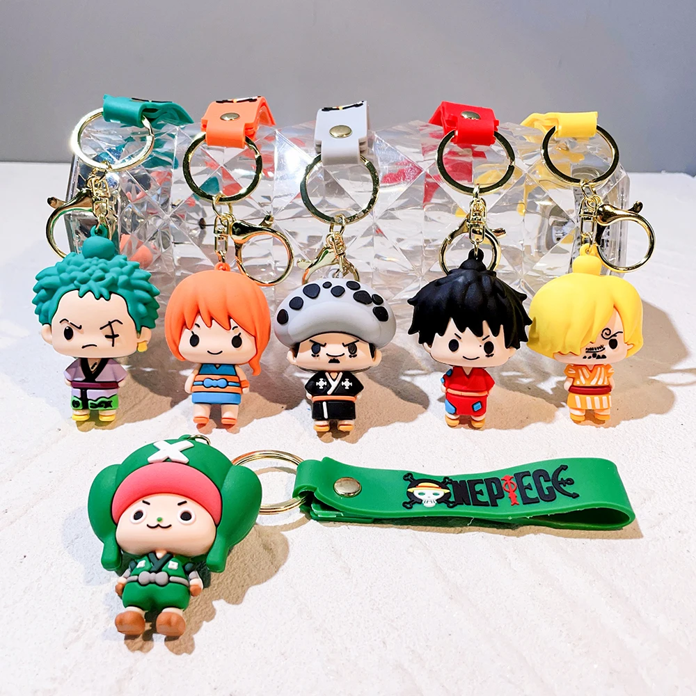 Set de 6 Llaveros de Silicona 3D de One Piece, Edición Q del País de Wano, con Personajes de Anime como Luffy, Joe, Barcelona y Buthorpe, Colgante para Bolsa