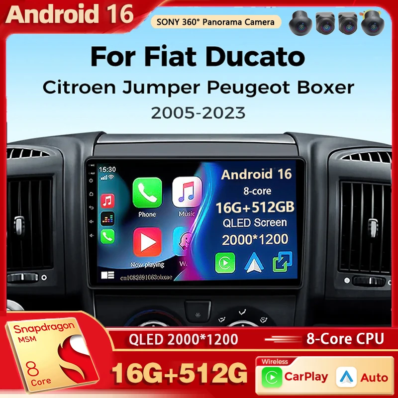 Android 16 Car Radio For Fiat Ducato 2005 - 2023 Citroen Jumper Peugeot Boxer Wireless Carplay Android Auto Multimedia Player BT