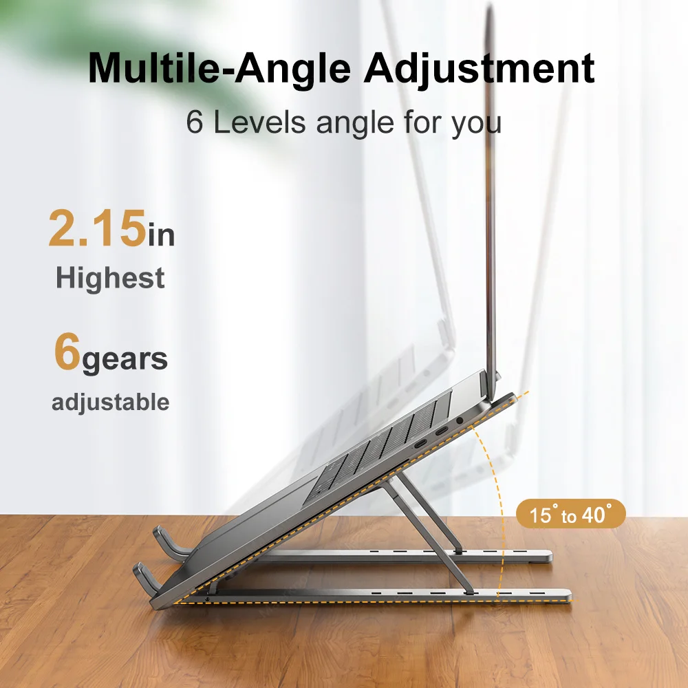 6-Level Height Foldable Adjustable Aluminum Laptop Stand For MacBook Dell XP HP  8-16” Laptops, Enhanced Ventilation & Heat