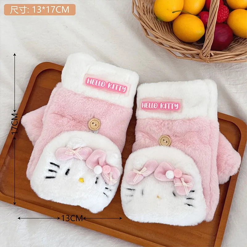 أنيمي أفخم قفازات سانريو مرحبا كيتي الكرتون قفازات دافئة للفتيات لطيف الوجه نصف اصبع قفازات Kawaii الفتيات قفازات سميكة